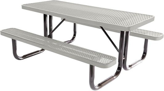 Coated Outdoor Furniture Heavy-Duty Portable Outdoor Picnic Table, Thermoplastic Coated Expanded Metal Commercial-Grade Patio Dining Furniture Made in America (6ft Rectangular, Grey)