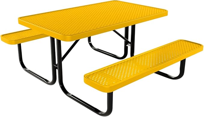Coated Outdoor Furniture Heavy-Duty Portable Outdoor Kids Table, Punched Steel Kids Picnic Table, Commercial-Grade Picnic Table, Made in America (4ft Rectangular, Childrens, Textured Yellow)