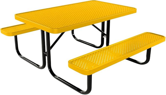 Coated Outdoor Furniture Heavy-Duty Portable Outdoor Kids Table, Punched Steel Kids Picnic Table, Commercial-Grade Picnic Table, Made in America (4ft Rectangular, Childrens, Textured Yellow)