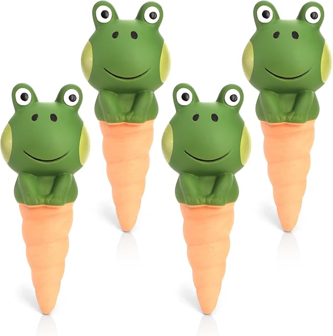 DEAYOU 4 Pack Terracotta Self Watering Spikes, Frog Shaped Plant Watering Stakes, Slow Release Automatic Watering Device Garden Waterer for Indoor and Outdoor Plants, Vacation Plants