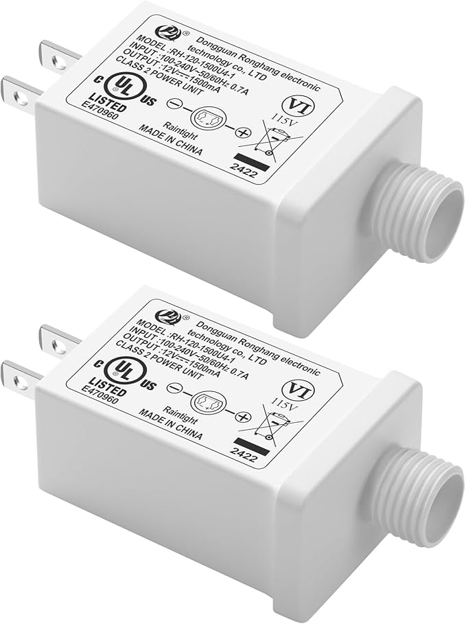 Replacement Yard Inflatable Adapter Power Supply Adaptor - 12V 1.0A 2Pcs - Inflatable Plug Replacement Class 2 Power Supply - White - for Christmas Tree Light/Thanksgiving Yard Blow Up Decorations