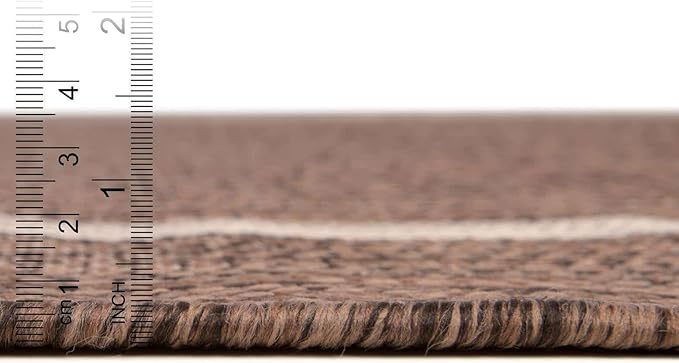 Unique Loom Outdoor Border Collection Area Rug - Soft Border (10' Round Brown/Ivory)