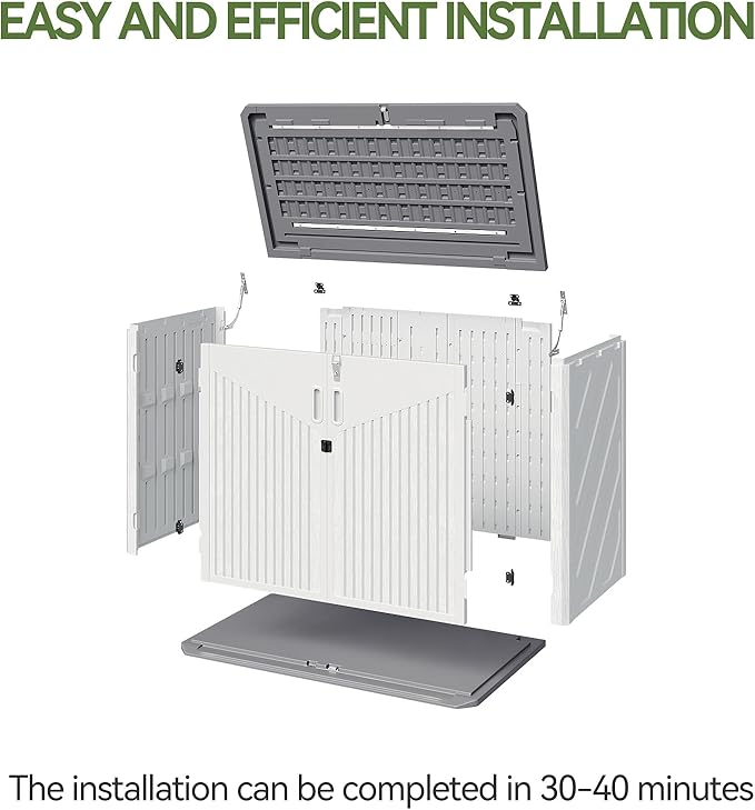 Aoxun Outdoor Storage Cabinet 35 Cu.Ft Outdoor Trash Can Storage Shed Waterproof Horizontal Storage Shed Outdoor Storage for Garbage Bin, Generator, and Lawn Mower (White)