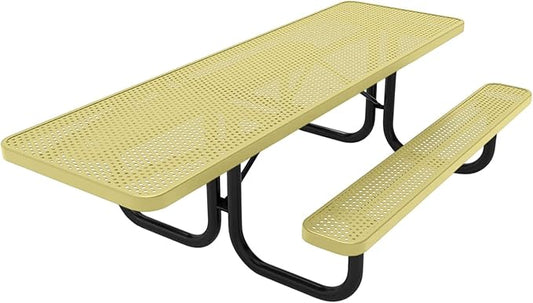 Coated Outdoor Furniture Heavy-Duty Portable ADA-Compliant Outdoor Picnic Table, Punched Steel Patio Dining Furniture Made in America (8ft Rectangular, One-Side Handicap, Textured Sandstone)