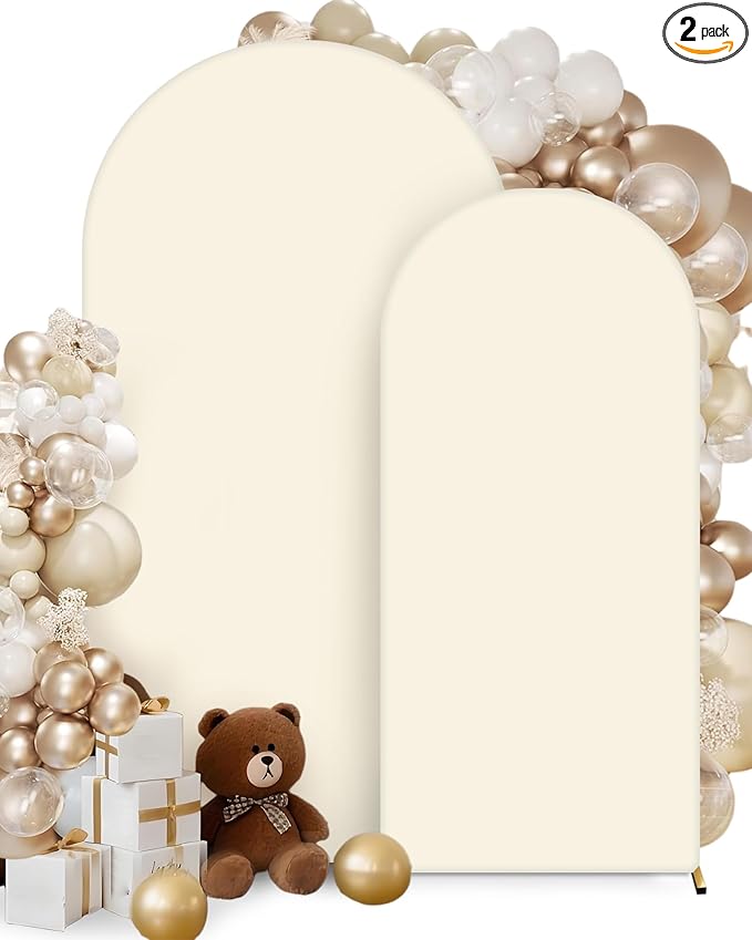 HEMMOTOP Beige Arch Backdrop Cover 7.2 ft, 6ft, Wedding Arch Covers Stretchy Backdrop 2 Set, Spandex 2 Sided Arched Background for Birthday, Party, Baby Shower, Decorations