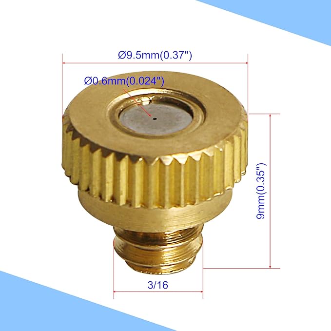 Aopin G 3/16 Brass Misting Nozzles 0.6mm / 0.024" Orifice Atomizing Mister Sprayer Nozzle Suitable For Outdoor Cooling,Garden Irrigation,Fountain, Crop Nutrient Injection, Greenhouse 16 Pcs