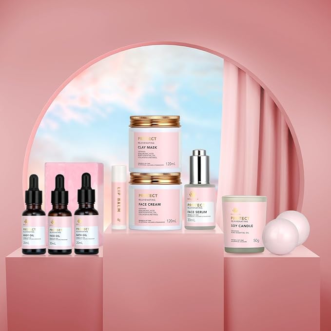 Christmas Gifts for Women, Spa Gifts 28pcs Rose Facial Skin Care Set for Women, Face Cream, Bath Oil, Serum, Shower Accessories - Bath and Body & Facial Kit - Birthday, Valentine's, Bridal Shower