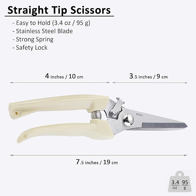 BUGUI Lightweight Garden Scissors - 7.5" Straight Blade Gardening Tool, Sharp Flower Shears for Cutting Flowers, Trimming Plants, Bonsai, Fruits Picking