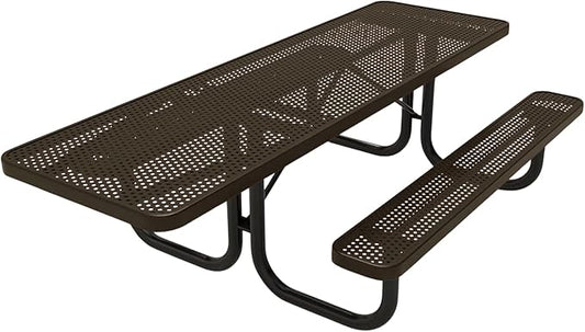 Coated Outdoor Furniture Heavy-Duty Portable ADA-Compliant Outdoor Picnic Table, Punched Steel Patio Dining Furniture Made in America (8ft Rectangular, One-Side Handicap, Textured Brown)