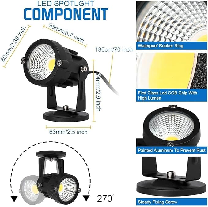 4 Pack 10W LED Spot Lights Indoor Uplight, Security Floor Spotlight,Ceiling Spotlight,120V Landscape Lights, Home,Garden,Yard with US 2-Plug Warm White