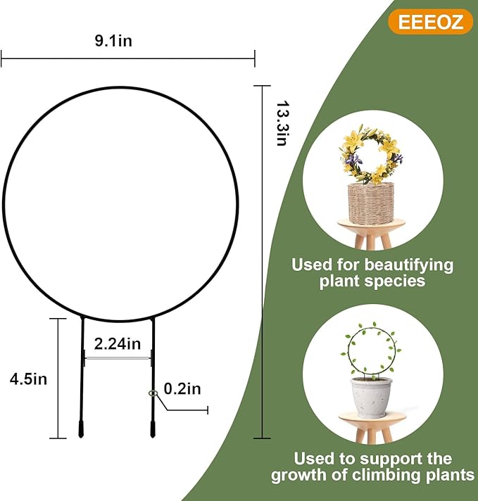 8 Pack Circle Trellis for Climbing Plants Indoor,13" Plants Climbing Holder Rack with 20 Plant Twist Tie for Potted Plants Flowers Indoor,Small House Plant Trellis for Flower Plant Support