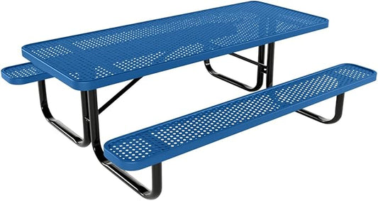 Coated Outdoor Furniture Heavy-Duty Portable Outdoor Kids Table, Punched Steel Kids Picnic Table, Commercial-Grade Picnic Table, Made in America (6ft Rectangular, Childrens, Textured Light Blue)