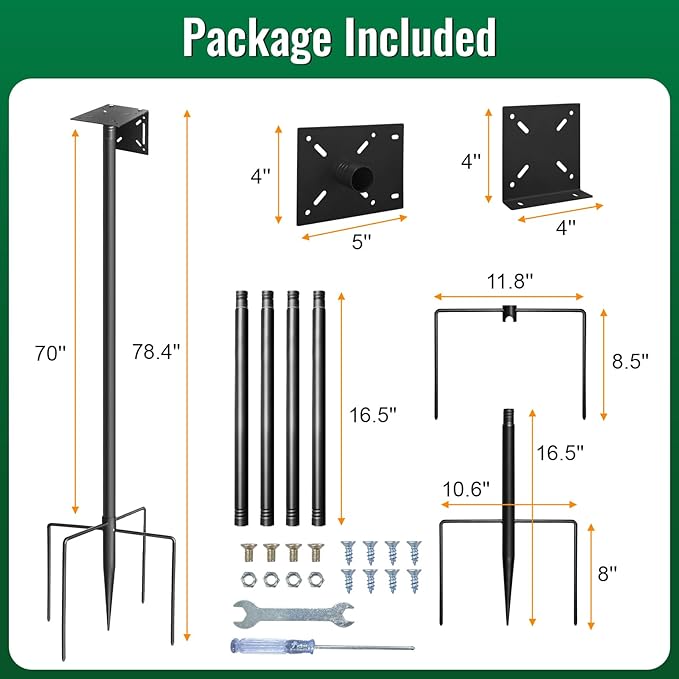 Bird Feeder Pole, 76in Adjustable Bird House Pole for Outdoors, Heavy Duty Smart Feeder Pole Mount Kit for Feeders, Birdhouse, Weather Station, Birdwatching