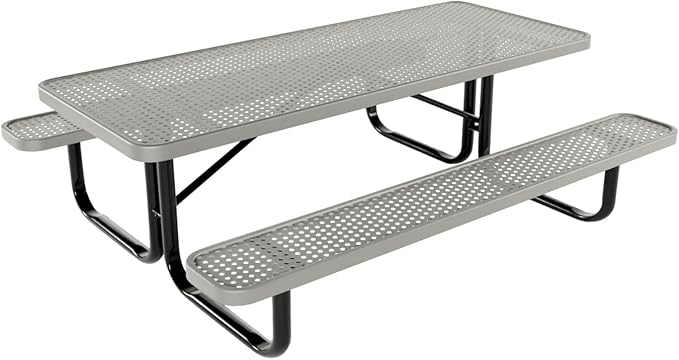 Coated Outdoor Furniture Heavy-Duty Portable Outdoor Kids Table, Punched Steel Kids Picnic Table, Commercial-Grade Picnic Table, Made in America (6ft Rectangular, Childrens, Gray)
