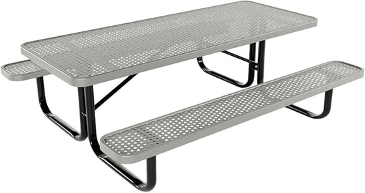 Coated Outdoor Furniture Heavy-Duty Portable Outdoor Kids Table, Punched Steel Kids Picnic Table, Commercial-Grade Picnic Table, Made in America (6ft Rectangular, Childrens, Textured Grey)