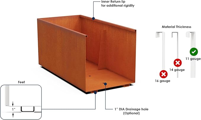 Extra Large Outdoor Planter – 4 FT Long x 42 in Tall Corten Steel Planter | The Ultimate Metal Privacy Screen | Heavy Duty, Made in USA