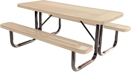Coated Outdoor Furniture Heavy-Duty Portable Outdoor Picnic Table, Thermoplastic Coated Expanded Metal Commercial-Grade Patio Dining Furniture Made in America (6ft Rectangular, Tan)