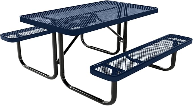 Coated Outdoor Furniture Heavy-Duty Portable Outdoor Kids Table, Expanded Metal Kids Picnic Table, Commercial-Grade Picnic Table, Made in America (4ft Rectangular, Childrens, Textured Dark Blue)