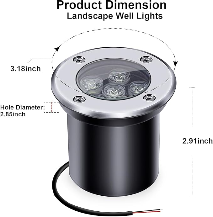 4 Pack 3w 12v Low Voltage In-ground Lights LED Landscape Light Waterproof IP67 Pathway Lights Outdoor spotlights Trees Flags for Garden,Yard,Tree (Warm White)