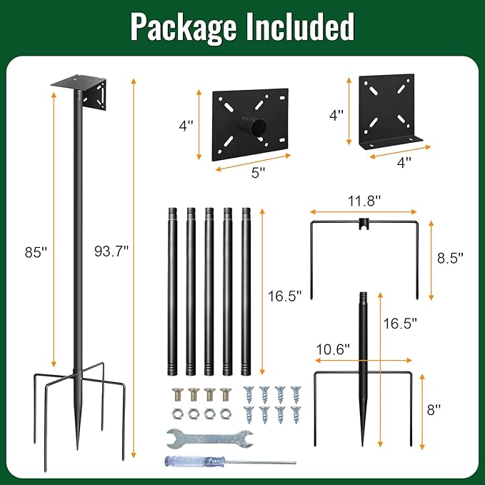 Bird Feeder Pole, 92in Adjustable Bird House Pole for Outdoors, Heavy Duty Smart Feeder Pole Mount Kit for Feeders, Birdhouse, Weather Station, Birdwatching