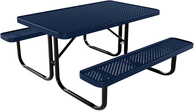 Coated Outdoor Furniture Heavy-Duty Portable Outdoor Kids Table, Punched Steel Kids Picnic Table, Commercial-Grade Picnic Table, Made in America (4ft Rectangular, Childrens, Textured Dark Blue)