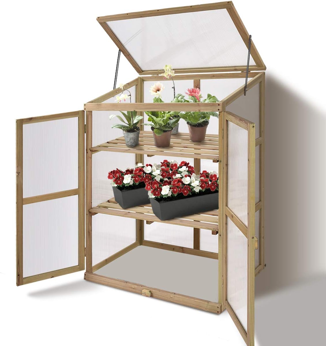 Giantex Garden Portable Wooden Cold Frame Greenhouse Raised Flower Planter Protection (30.0"X22.4"X42.9")