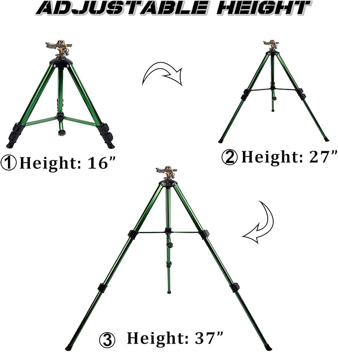 Biswing Impact Sprinkler Head on Tripod Base, Heavy Duty Lawn Sprinklers, 360 Degree Large Area Irrigation, Brass Sprinkler Nozzle & Solid Alloy Metal Extension Legs Flip Locks, 2 Pack