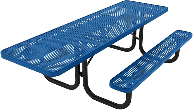 Coated Outdoor Furniture Heavy-Duty Portable ADA-Compliant Outdoor Picnic Table, Punched Steel Patio Dining Furniture Made in America (8ft Rectangular, One-Side Handicap, Textured Light Blue)