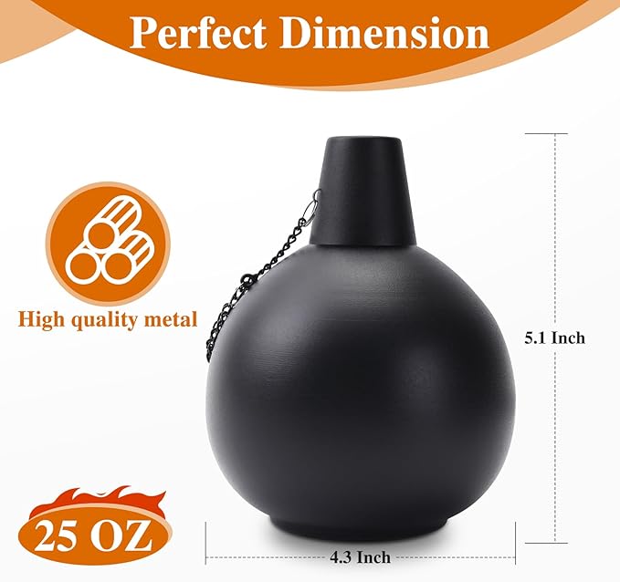 6 Pack Citronella Tabletop Torches, 25 oz Table Top Torches for Outdoor, Metal Oil Burner Candles, Garden Torches with Fiberglass Wick for Yard, Patio, Deck, Garden, Party, Landscape.