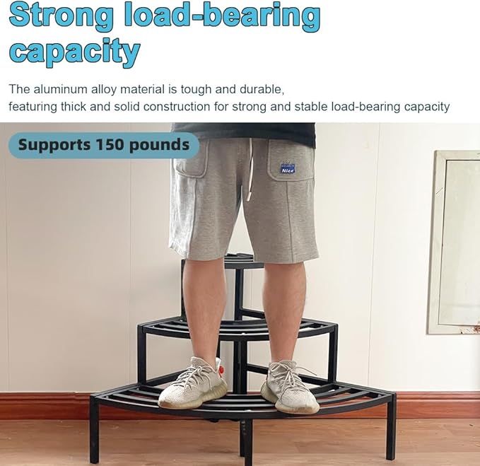 Black Corner Plant Stand - 3-Tier Space Saving Flower Pot Rack - Rustproof & Weather Resistant Indoor/Outdoor Ladder Display Shelf for Patio, Garden, Yard, Balcony