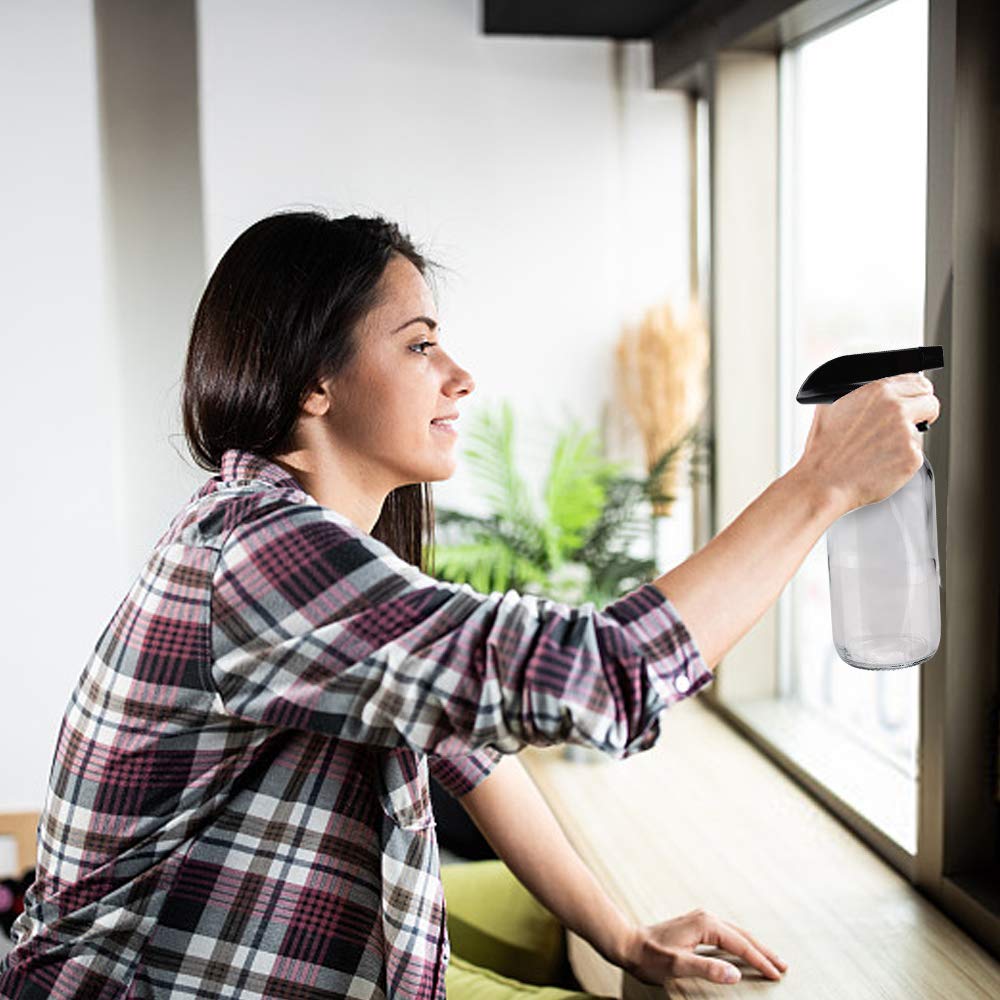 Wedama Glass Spray Bottle, 2 Pack Clear 16 oz Glass Spray Bottles for Cleaning Solutions and Essential Oils, Refillable Empty Spray Bottle with Adjustable Nozzles for Alcohol, Plant and Hair Care