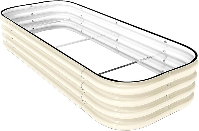 DaisyVibe Raised Garden Bed Kit, Planter Raised Garden Boxes Outdoor, Oval Large Metal Raised Garden Beds for Vegetables Flowers (White, 5ftx2ftx1ft)
