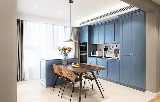 Dimoon 394''x23.6'' Blue Peel and Stick Wallpaper Contact Paper Modern Self Adhesive Wall Paper Removable Renter Friendly Textured Solid Color Shelf Cabinet Vinyl Roll (394''x23.6'',Blue Grey)