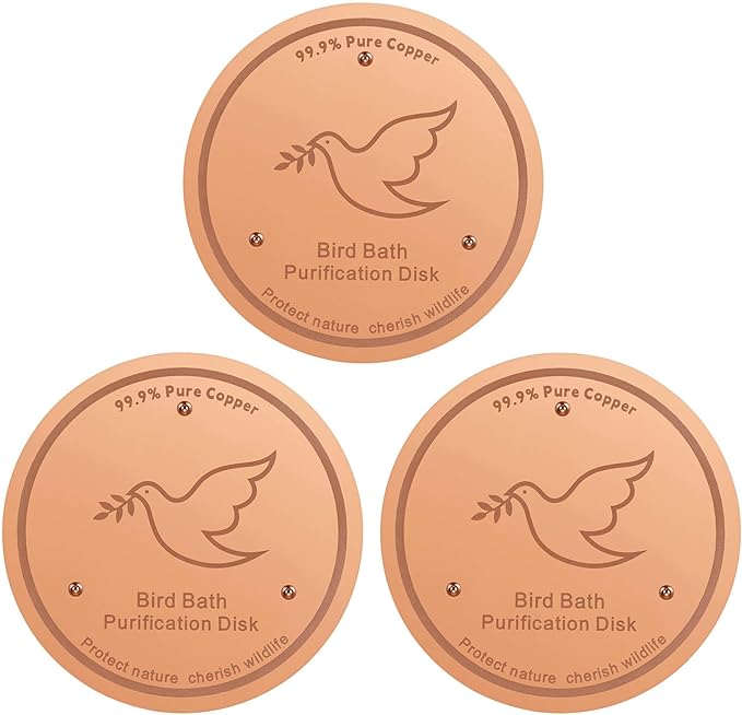 3Pack Bird Bath Copper Purification Disk | 0.6mm Reinforced 99.9% Pure Copper | Universal Fit for Outdoor Birdbaths(Birdbath Copper 3 Pack)