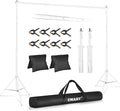 EMART Backdrop Stand 10x8.5ft(WxH) Photo Studio Adjustable Background Stand Support kit with 2 Crossbars, 8 Clamps, 2 Sandbags and Carry Bag for Parties, Events Decoration, Wedding, Photography -White