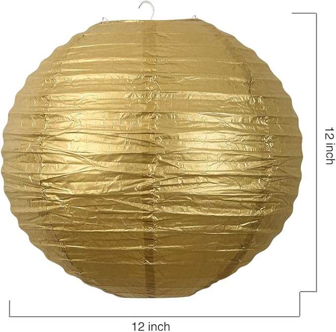 Chinese Style Paper Lanterns, Set of 12, Suitable for Party Decoration (Gold, 12in)