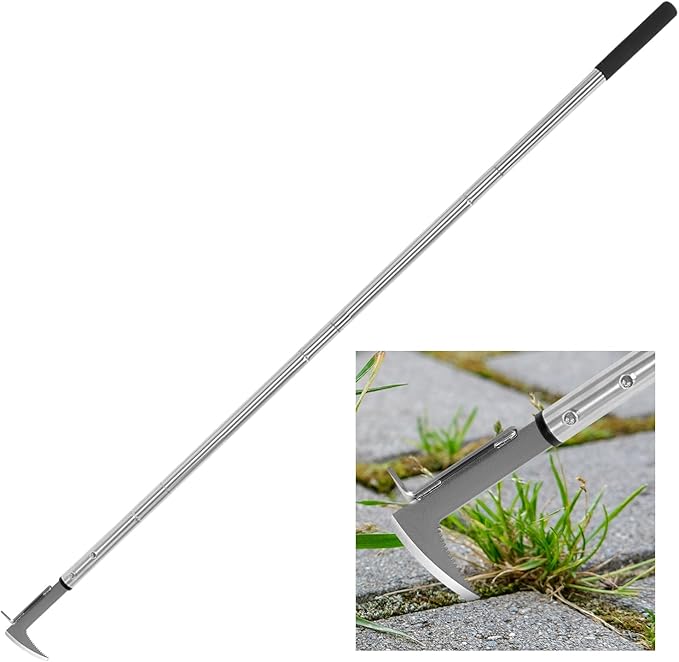 Crack Weeder, Stainless Steel Manual Crevice Weeding Tool, Long Handle Weed Grabber Remover, L-Shaped Manual Weeder Puller, Durable Crevice Weeding Tool for Sidewalk Garden Patio Lawn