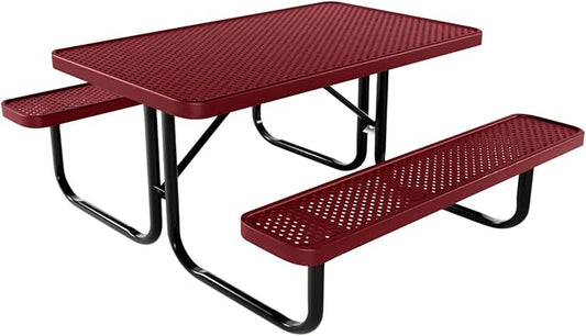 Coated Outdoor Furniture Heavy-Duty Portable Outdoor Kids Table, Punched Steel Kids Picnic Table, Commercial-Grade Picnic Table, Made in America (4ft Rectangular, Childrens, Burgundy)