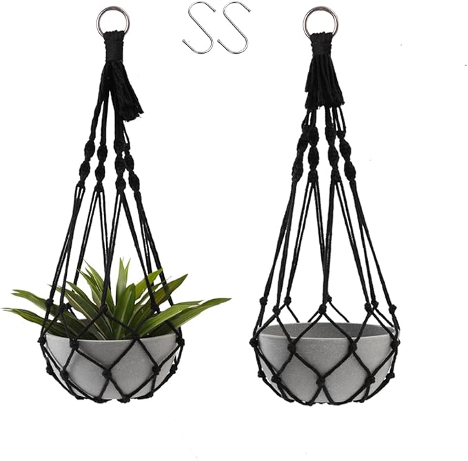 Artilady Black Plant Hanger Macrame Hanging Planter for Indoor Boho Plants Holder with Hooks Hanging Plant Basket Outdoor Window Wall Plants Home Decor