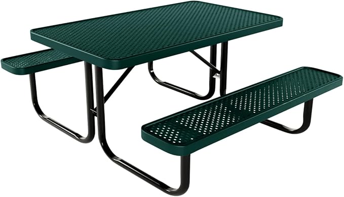 Coated Outdoor Furniture Heavy-Duty Portable Outdoor Kids Table, Punched Steel Kids Picnic Table, Commercial-Grade Picnic Table, Made in America (4ft Rectangular, Childrens, Textured Dark Green)