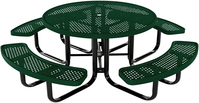 Coated Outdoor Furniture Heavy-Duty Portable Outdoor Kids Table with Umbrella Hole, Punched Steel Kids Picnic Table, Commercial-Grade, Made in America (46 In, Round, Childrens, Green)