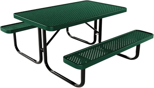 Coated Outdoor Furniture Heavy-Duty Portable Outdoor Kids Table, Punched Steel Kids Picnic Table, Commercial-Grade Picnic Table, Made in America (4ft Rectangular, Childrens, Textured Green)