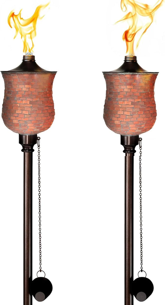 Deco Window 2 Pcs Garden Torch for Outdoor 4-in-1 Convertible Table Torch Citronella Oil Lamp for Backyard Patio Deck Table Top & Ground Installation (Mosaic)