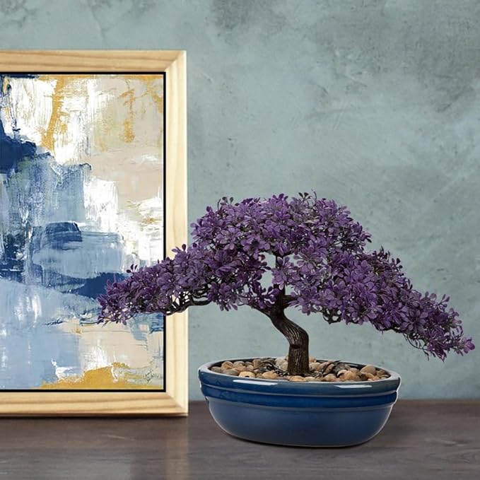 Artificial Bonsai Tree Juniper Faux Plants Indoor Fake Plants Decor with Blue Ceramic Pots for Home Table Office Desk Bathroom Shelf Bedroom Living Room Farmhouse Decorations