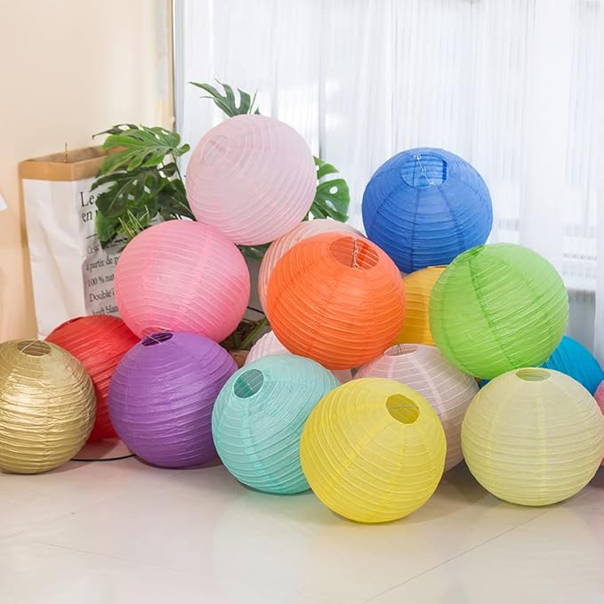 Chinese Style Paper Lanterns, Set of 12, Suitable for Party Decoration (Yellow, 12in)