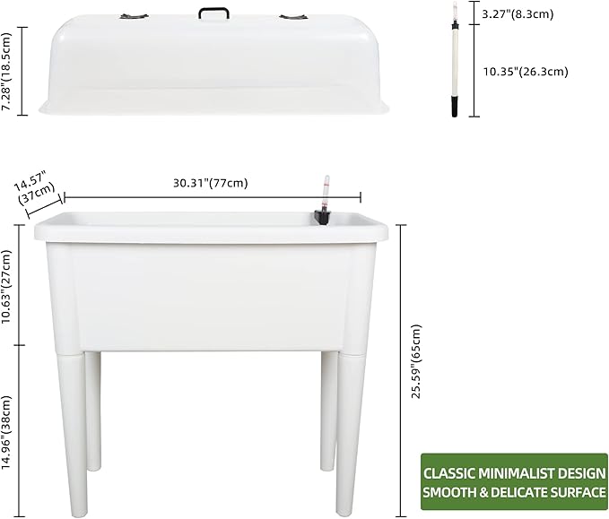 Dexceder 13.2 Gallon Self Watering Raised Garden Bed with Ventilation Transparent Lid Greenhouse, Deepen Vegetable Flower Box Planter Pot with Removeble Legs & Water Level Indicator (White)