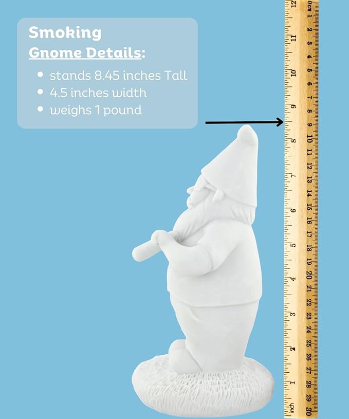 Gnometastic Gnude Gnomes - Unpainted Smoking Gnome, 8.5" Inches - DIY Paint Your Own Gnome - Funny Garden Gnomes to Paint for Adults, Outdoor or Indoor