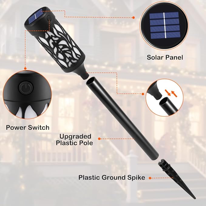 6Pcs Solar Lights Outdoor Waterproof, Tiki Torches for Outside with Flickering Flame, Solar Powered Outdoor Lights for Garden Decor, LED Luces Solares Garden Lighting for Pathway Yard Decorations