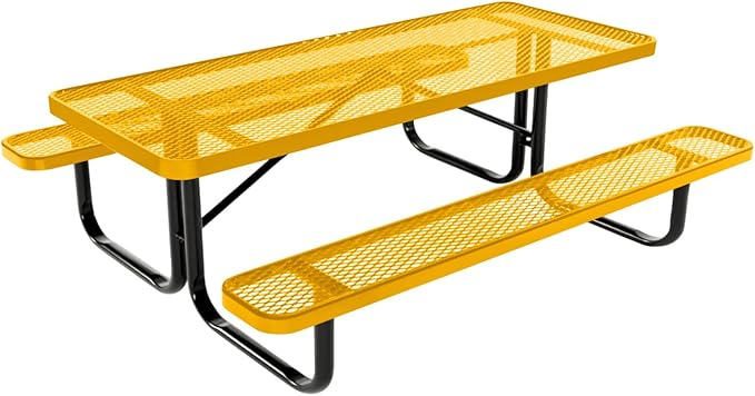 Coated Outdoor Furniture Heavy-Duty Portable Outdoor Kids Table, Expanded Metal Kids Picnic Table, Commercial-Grade Picnic Table, Made in America (6ft Rectangular, Childrens, Yellow)