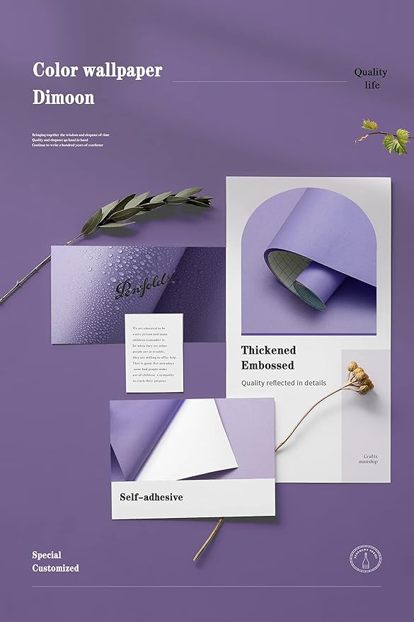 Dimoon 78.7''x17.7'' Purple Peel and Stick Wallpaper Contact Paper Modern Self Adhesive Wall Paper Removable Renter Friendly Textured Solid Color Shelf Cabinet Vinyl Roll (78.7''x17.7'',Dark Purple)